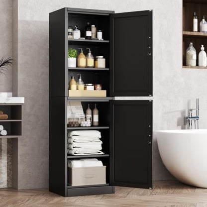 Tall Metal Narrow Bathroom Storage Locker Cabinet 67" H,Black Kitchen Pantry Cabinets with 4 Adjustable Shelves and 2 Lockable Doors,File Cabinet Organizer for Kitchen Home Office Living Dining Room