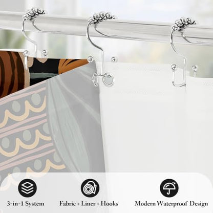 3 in 1 Boho Rustic Shower Curtain Set with PEVA Liner & 12 Hooks, 72 x 78