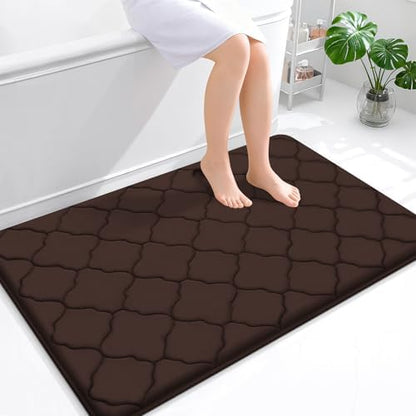 OLANLY Memory Foam Bath Mat Rug 47x32, Ultra Soft Bathroom Rugs, Brown