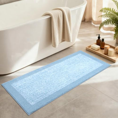 48x17 Bathroom Rugs Non Slip Washable, Soft Absorbent Bath Mat Light Blue