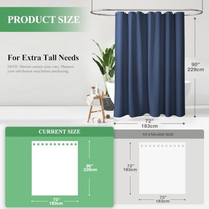 Dynamene Extra Long Waffle Shower Curtain 256 GSM Fabric 72x90 Navy Blue