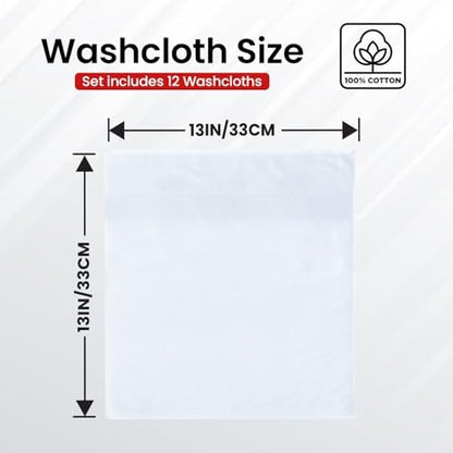 Infinitee Xclusives 100% Cotton Luxury Wash Cloths for Showering - 12 Pack