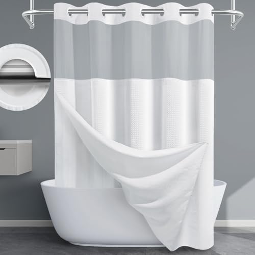 EUTXL Heavyweight No Hook Waffle Shower Curtain with Liner, 71x74, White
