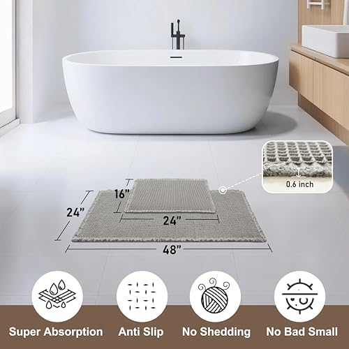 JIUZHEN Set of 2 Waffle Bathroom Rugs Non Slip Bath Mats 16"x24"+24"x48"