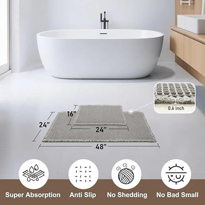 JIUZHEN Set of 2 Waffle Bathroom Rugs Non Slip Bath Mats 16"x24"+24"x48"