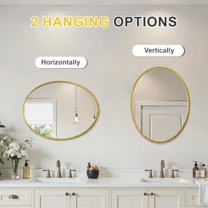 Oval Bathroom Mirror for Wall, 22"x28" Gold Bathroom Vanity Mirror