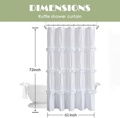 Homechoice Decor Ruffle Shower Curtain 60" x 72" White, Stall Size