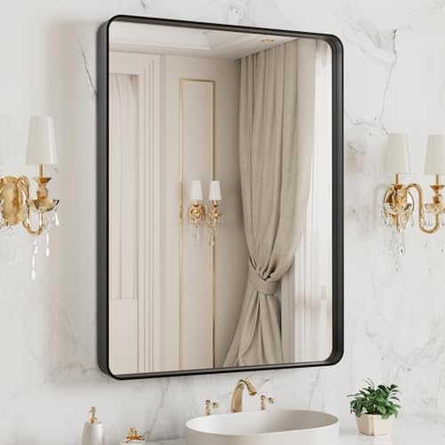 LOAAO 20X16 Inch Black Bathroom Mirror Metal Framed
