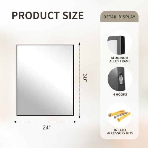 FICTOR Bathroom Vanity Mirror for Over Sink, 24" x 30", Black
