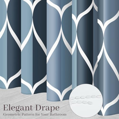 Gelbchu Geometric Shower Curtain for Bathroom, Aegean Blue, 72x78 Inch