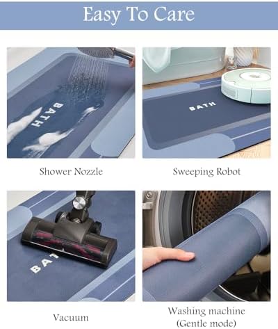 MontVoo Bath Mat-Bath Mat Rug Non Slip Super Absorbent Stain Resistant Quick Dry Thin Bathroom Rug-Bath Mats for Bathroom Floor Bathtub Vanity-Bathmat Bath Rug Easy Care-24"x35",Navy