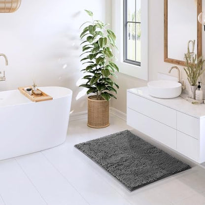 Hearth & Harbor Bathroom Rugs, Chenille Bath Mat - Machine Washable Bath Mats for Bathroom Non-Slip Backing Rubber, Quick Dry Bathroom Mat