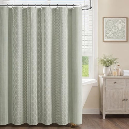 Sage Green Boho Linen Shower Curtain,72" W x 72" L