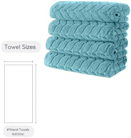 BAGNO MILANO Turkish Cotton Bath Towels, Hand Towels - Soft Plush Jacquard Collection - Highly Absorbent Towel Set (Aqua Green, 4 Pcs Hand Towel Set)