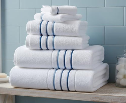 Bath Towels Set for Bathroom – Luxury 2-Piece Cotton Towels (55''x28''), Soft Absorbent & Quick Dry, 600 GSM Bath Towels for Bathroom, Hotel Spa Quality (White/Taupe, 2-Bath Towel Set)