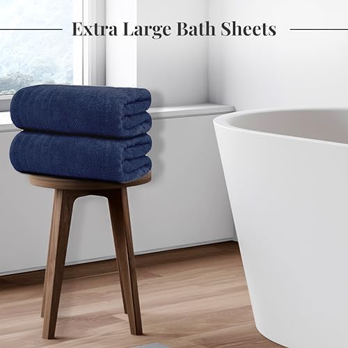 Tens Towels 2 Piece Extra Large Bath Sheets 35 x 70 Inches, Navy