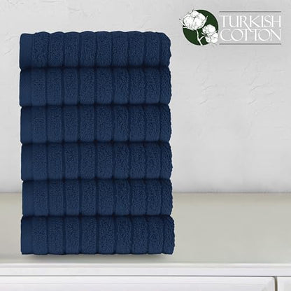 Elegant Comfort 100% Turkish Cotton Corduroy Ribbed Luxury Washcloths 6 Pack Soft 13 x 13 Inch - Higly Absorbent, Durable, Quick Dry, Spa Premium Hotel Quality for Bathroom or Travel, Navy
