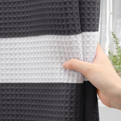 Waffle Weave Shower Curtain Heavyweight Cotton Fabric Dark Grey 72Wx72L