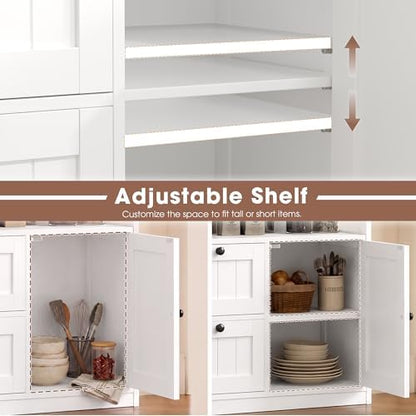 GRUSIGN Bathroom Storage Cabinet with Door and Drawers, Small Freestanding Bathroom Cabinet Organizer, Farmhouse Wooden Cupboard with Adjustable Shelves for Kitchen, Living Room, White