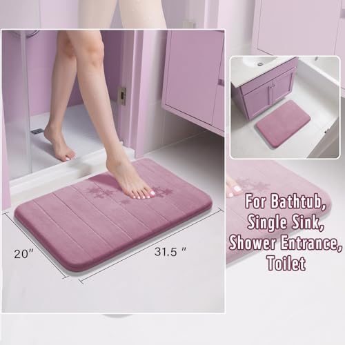 Yimobra Memory Foam Bath Mat, Super Soft Absorbent Bathroom Rug Non Slip 31.5x20 Inch, Quick Dry, Machine Washable Floor Carpet for Tub Shower, Home Decor Accessories, Mauve