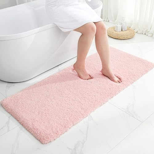 Disolla Pink Bathroom Rug 24x48 - Non-Slip Plush Thick Bath Mat, Highly Absorbent & Ultra Soft Fluffy Floor Mat, Machine Washable for Shower and Tub