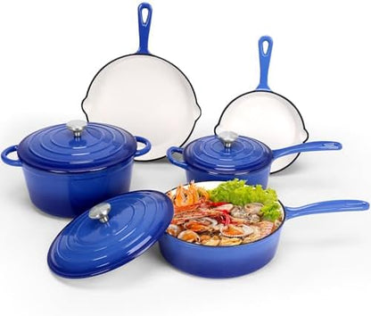 QuliMetal Nonstick Enameled Cast Iron Cookware Set, 5 Pcs Pots and Pans with Lid, Skillet, Frying Pan, Saucepan & Dutch Oven for All Stovetops, PFA Free - Ideal for Sourdough Bread Baking
