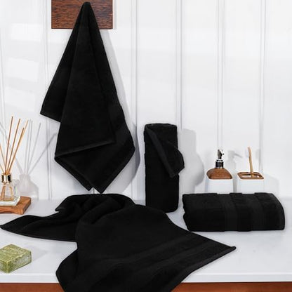 American Soft Linen Salem 100% Cotton Turkish 4 Piece Hand Towels for Bathroom, 600 GSM Soft Absorbent Quickdry Hand Face Towel Set, Black