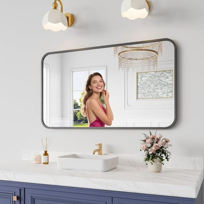 Koonmi Metal Framed Bathroom Mirror, 24"X42" Anti-Rust Bathroom Vanity Mirror, High-Definition Tempered Glass Bathroom Mirrors for Over Sink, Modern Decorative Wall Mirror for Restroom