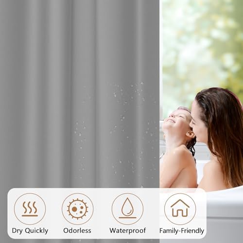 Seenus 72 x 78 inch Extra Long Waterproof Fabric Shower Curtain Liner, Light Grey Washable Cloth Shower Liner with 3 Large Magnets, Neutral Minimalist Lightweight Shower Curtain Long for Bathroom