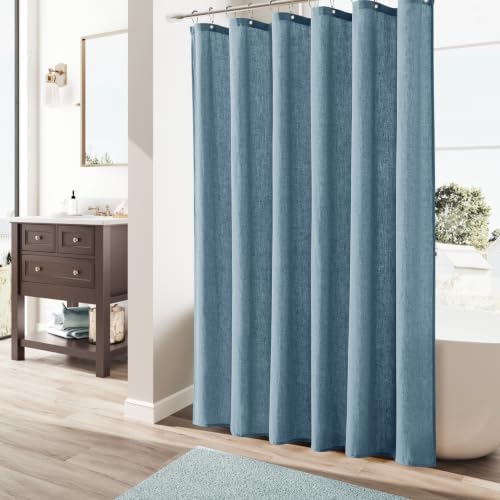 Naturoom Linen Shower Curtain 90 Inch Long for Bathroom Blue 1 Panel