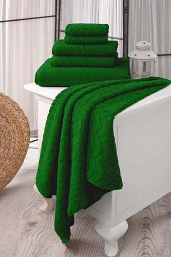 BAGNO MILANO Turkish Cotton Bath Towels, Hand Towels - Soft Plush Jacquard Collection Luxury Towels Set (Royal Green, Bath Towel Set of 2)