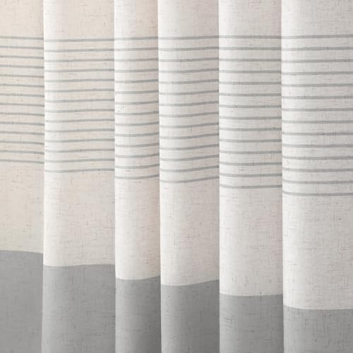 Grey Farmhouse Linen Striped Shower Curtain with Tassel 48"W X 72"L