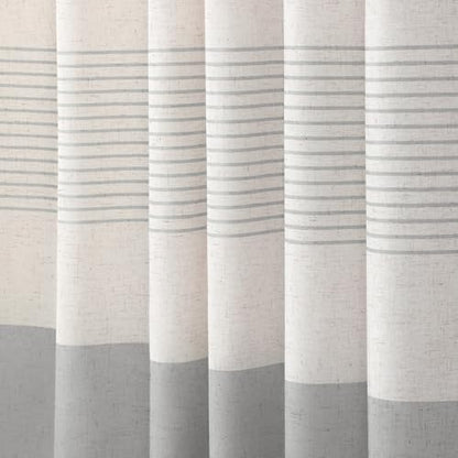 Grey Farmhouse Linen Striped Shower Curtain with Tassel 72"W X 84"L