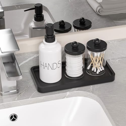 Weenson Small Bathroom Vanity Tray for Countertop Makeup Perfume Jewelry Decor Candle Keys, Small Black Kitchen Tray for Soap Dispenser Spice Bamboo Toilet Tray 7.9" L x 4" W x 0.79" H