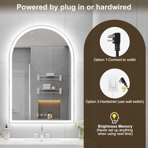 24"x36" Arched LED Lighted Bathroom Mirror with Lights