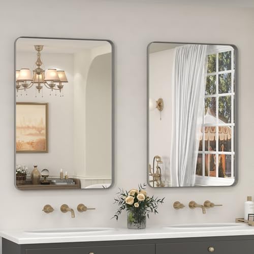 2 Pack of 24x36 Inch Silver Brushed Nickel Bathroom Mirror