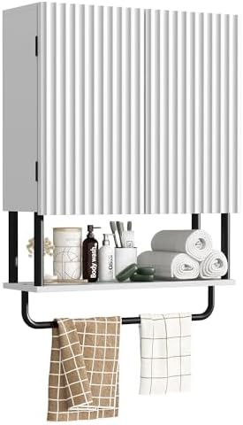 RUSTOWN Fluted Bathroom Wall Cabinet with 2 Doors, 3-Tier Medicine Cabinet