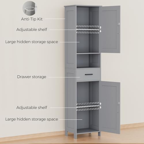 Homhedy 67" H Tall Bathroom Storage Cabinet with Barn Doors and Drawer