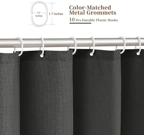 BTTN 60x72 Boho Scalloped Linen Textured Shower Curtain Set, Charcoal Grey