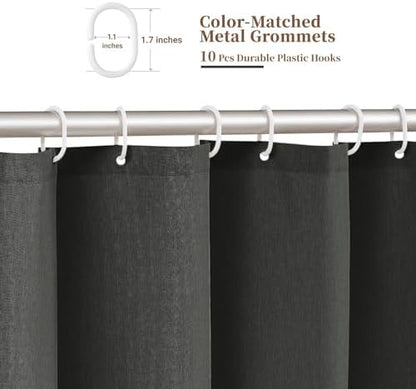 BTTN 60x72 Boho Scalloped Linen Textured Shower Curtain Set, Charcoal Grey