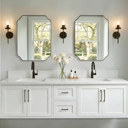 MIRRORART Contemporary 24x30’’ Black Scalloped Bathroom Mirrors for Wall