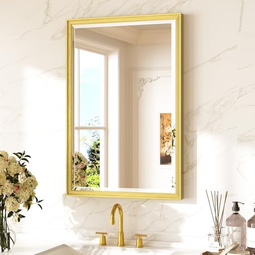 Keonjinn 20" x 30" Gold Bathroom Mirror for Over Sink, Aluminum Alloy Frame
