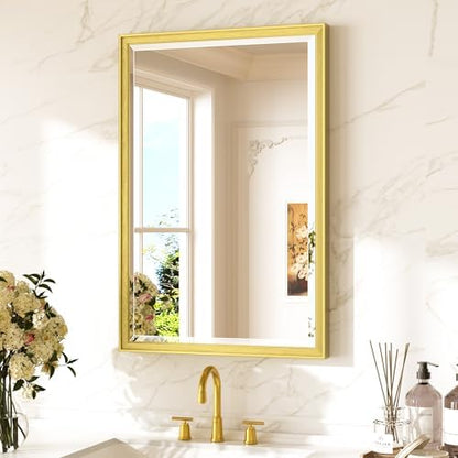 Keonjinn 20" x 30" Gold Bathroom Mirror for Over Sink, Aluminum Alloy Frame