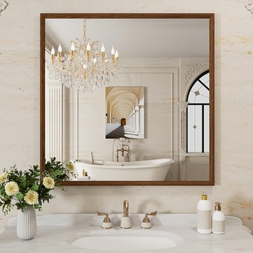 WEER Walnut Bathroom Vanity Mirror 36X36 Inch