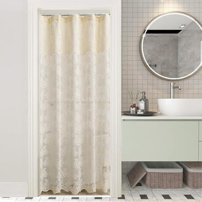 Ivory Lace Stall Shower Curtain 36x72, Stand-Up Style with Attached Valance