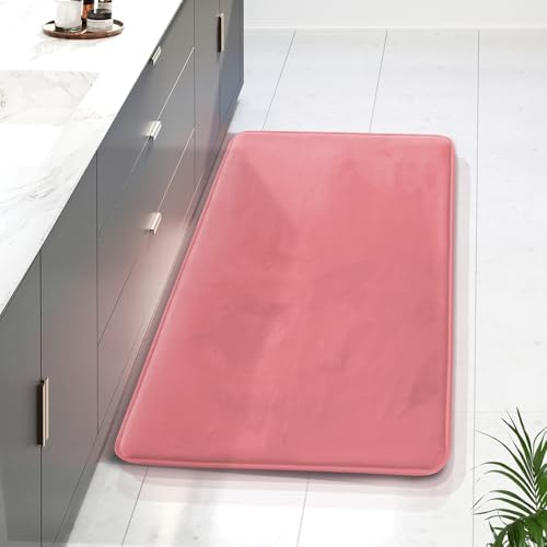 Clara Clark Bathroom Rugs, Velvet Memory Foam Bath Mat, Non-Slip Bath Rugs, Machine Wash, Dries Quickly, Ultra Soft Plush Bath Mats for Bathroom, 24 x 36, Coral Pink