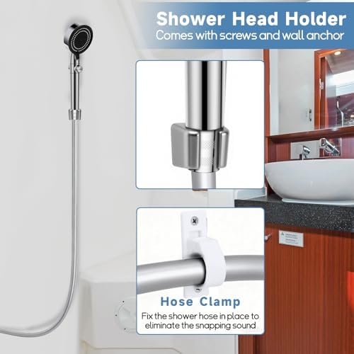 5+1 Mode High Pressure Replacement Silver RV Shower Head with Hose
