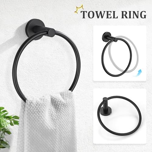 TURS Matte Black Bathroom Hardware Set 5 Piece, SUS304 Stainless Steel Bath Towel Bar Set, 24 Inch Bathroom Accessories Kit Wall Mounted