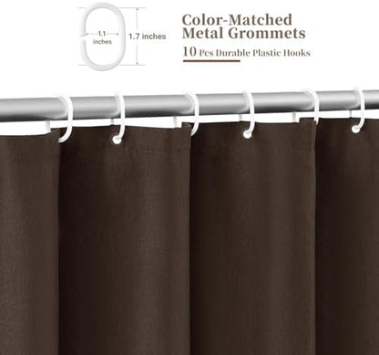 BTTN Boho Scalloped Linen Textured Cloth Shower Curtain Set, 60x84, Brown