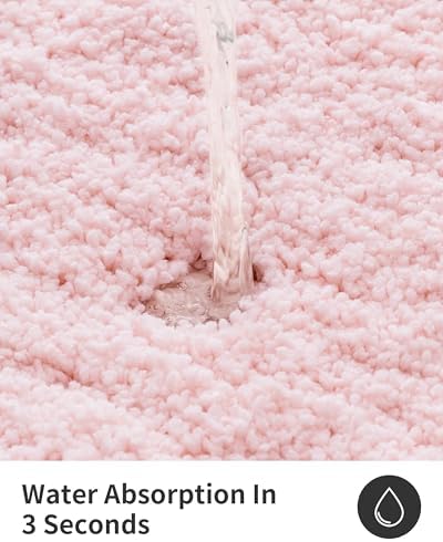 ILANGO Dark Pink Bathroom Rugs 24" × 17" Small Non Slip & Super Absorbent Extra Thick Soft, Washable Bath Mat for Floor, Microfiber Plush Shaggy Bath Rug with Rubber for Bathtub Shower Room Sink